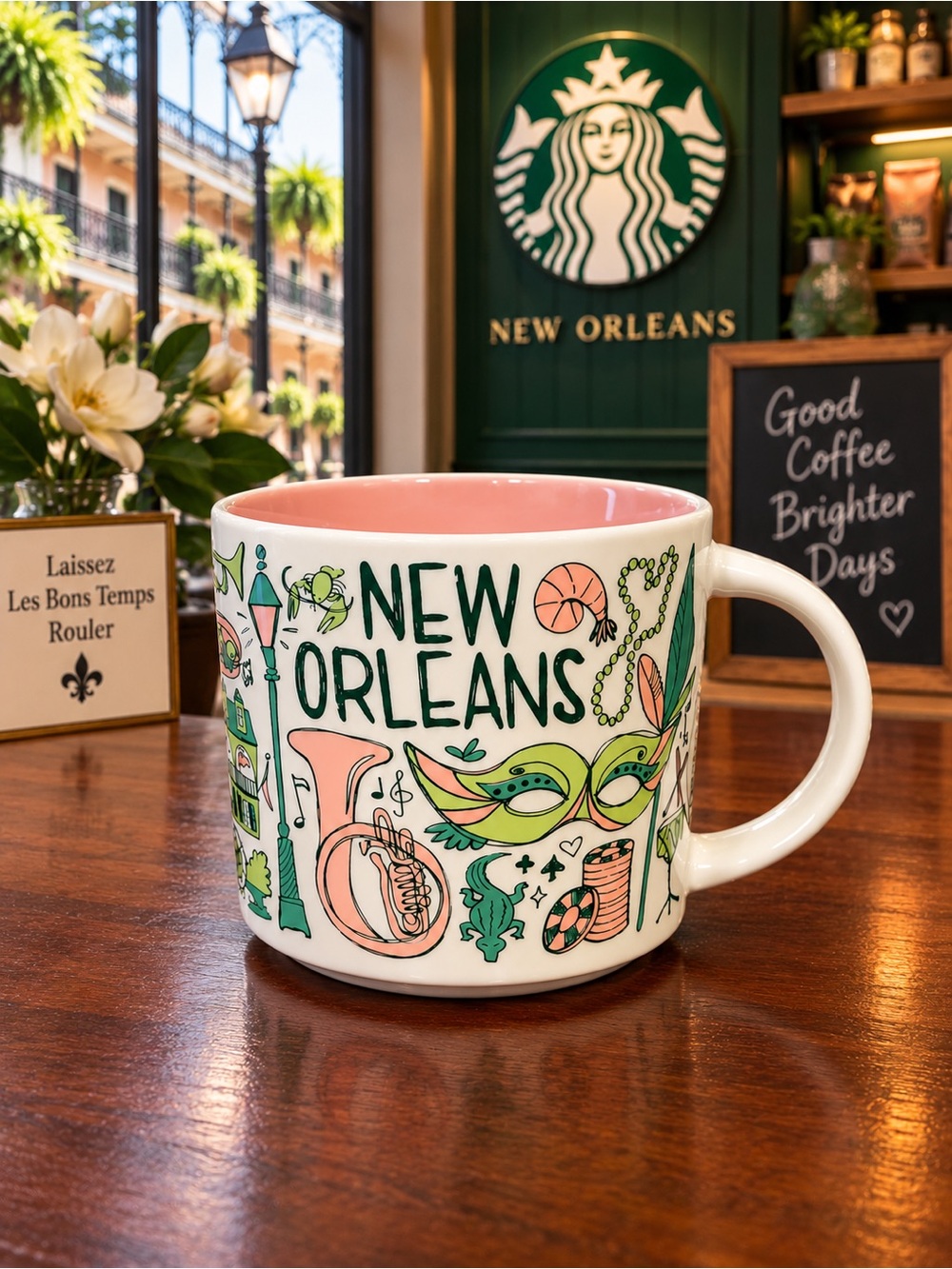Starbucks New Orleans Been There Series Mug 14 oz Pink Interior